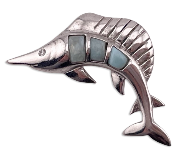 sterling silver larimar rhinestone sailfish pendant