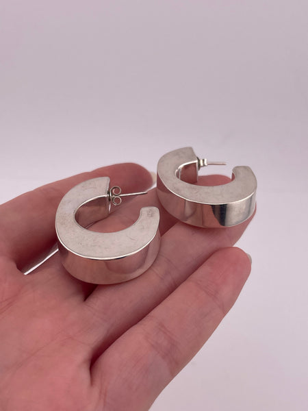 sterling silver chunky stoneless C shaped hoop post earrings