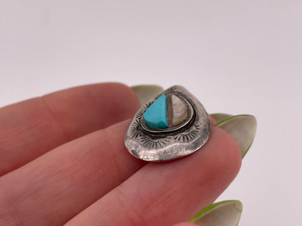sterling silver artist signed Victor Moses Begay turquoise & mother of pearl pendant
