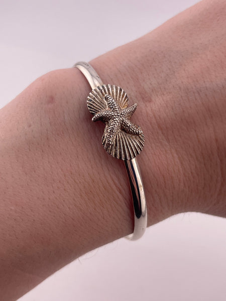 sterling silver 6-3/4" starfish seashell bangle bracelet