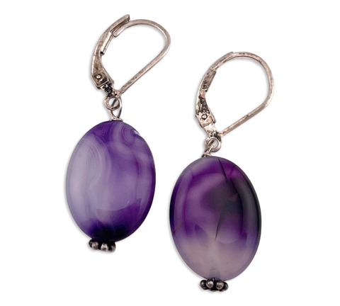sterling silver amethyst lever-back hook earrings