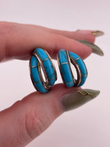 sterling silver synthetic turquoise post earrings