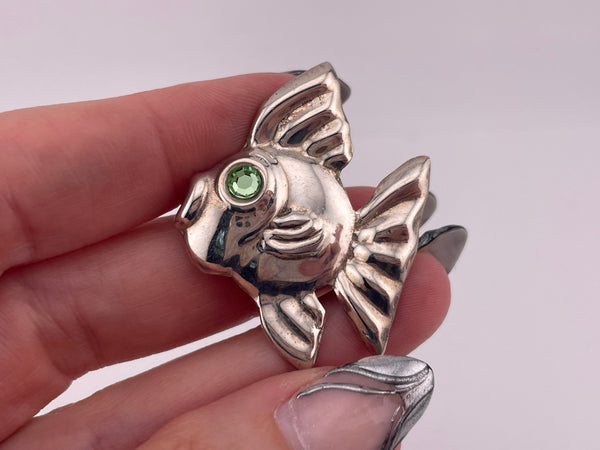 sterling silver Mexican fish faceted plastic gem brooch pin