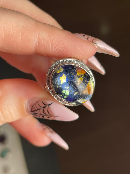 size 6.25 sterling silver Uncas foil glass ring **AS IS**