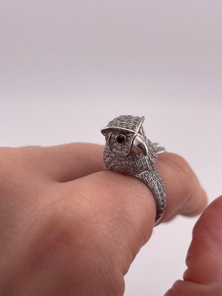 size 7.25 sterling silver rhinestone owl bird ring ***Missing One Rhinestone