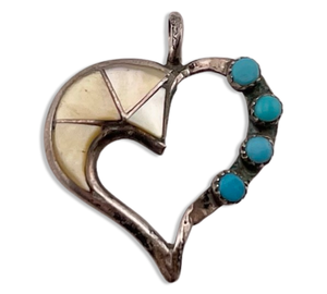 sterling silver turquoise & mother of pearl heart pendant