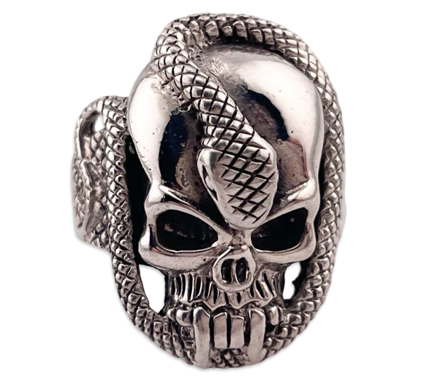 size 8.75 sterling silver demon skull snake ring