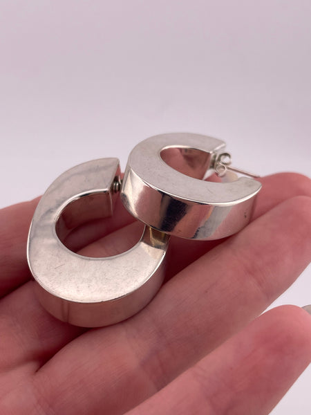 sterling silver chunky stoneless C shaped hoop post earrings