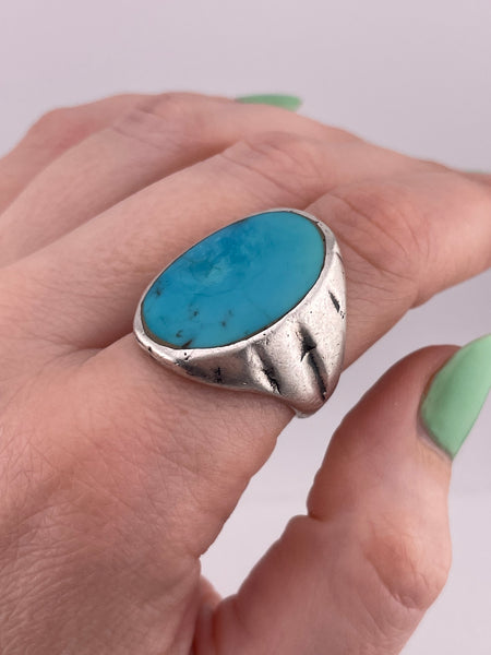 size 8 sterling silver very worn turquoise ring