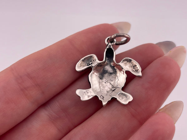 sterling silver black resin sea turtle pendant