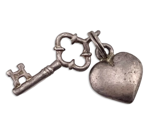 sterling silver petite key & heart charm pendant