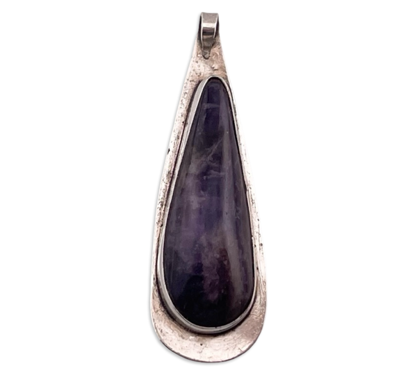 sterling silver amethyst elongated pear shape pendant