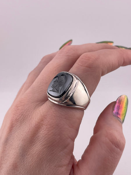 size 9.75 sterling silver knight hematite intaglio ring