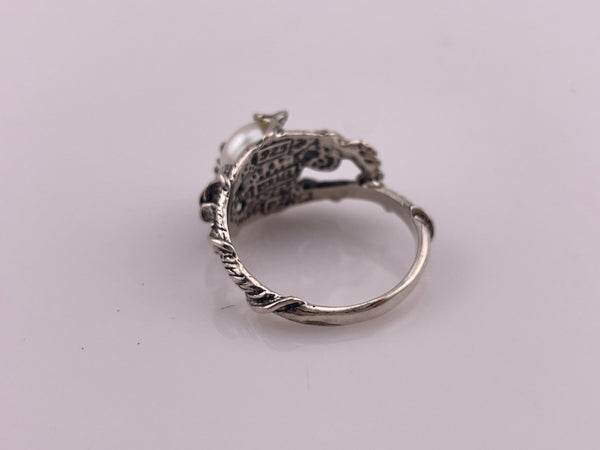 size 9.25 sterling silver faux pearl rose ring