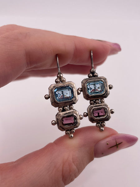 sterling silver faceted topaz garnet hook earrings ***AS IS***