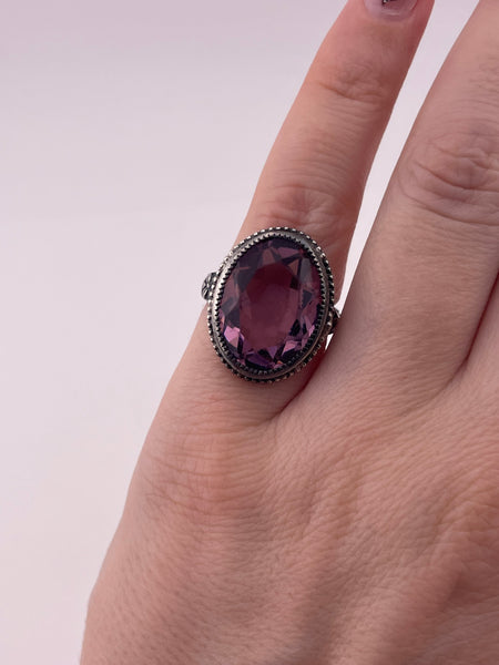 size 4 sterling silver faceted purple glass ring **AS IS**