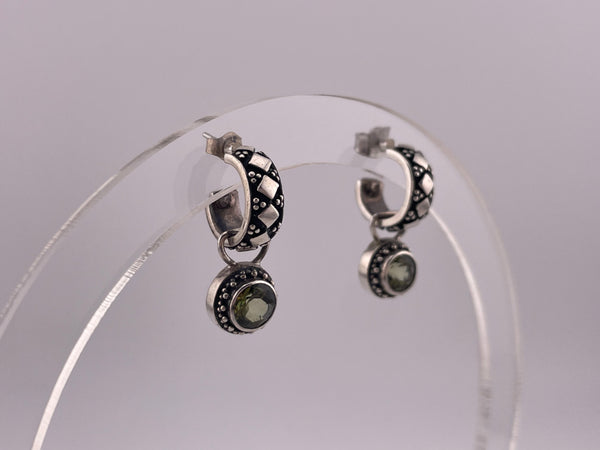 sterling silver faceted green topaz partial hoop post earrings ***Non-sterling posts***
