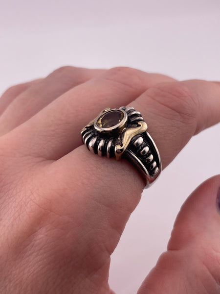 size 8 sterling silver & gold plated faceted citrine ring