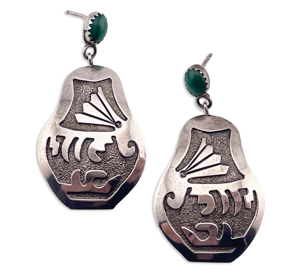 sterling silver malachite textured overlay post dangle earrings