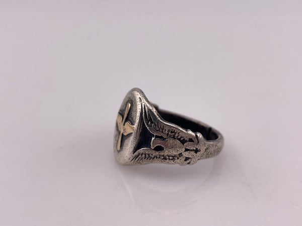 size 10.25 sterling silver & 14k gold eagle signet ring **AS IS**