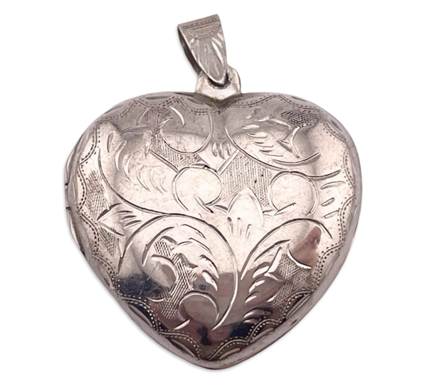 sterling silver etched heart locket pendant
