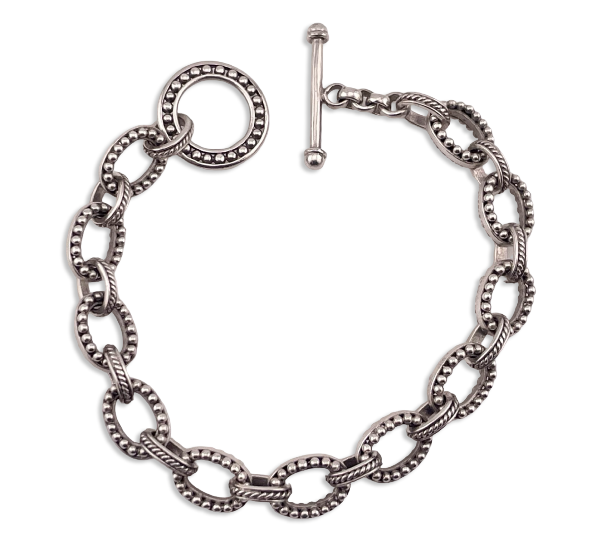 sterling silver heavy textured chain toggle clasp link bracelet