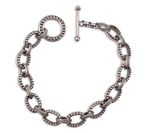 sterling silver heavy textured chain toggle clasp link bracelet