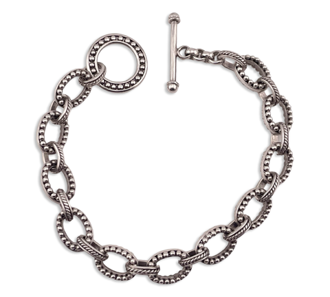 sterling silver heavy textured chain toggle clasp link bracelet
