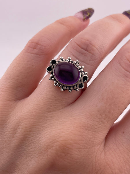 $$$ size 7 sterling silver amethyst dotted setting ring