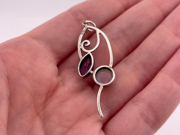 sterling silver faceted amethyst rainbow moonstone pendant
