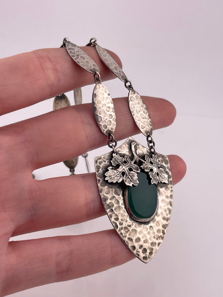 sterling silver hammered leaf chrysoprase necklace