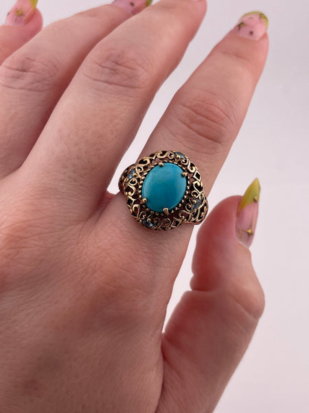 size 9.25 sterling silver gold wash stabilized turquoise topaz ring