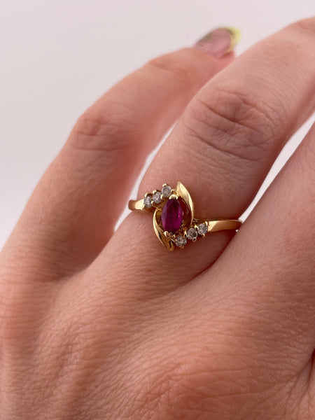 size 6.5 14k yellow gold diamonds & faceted ruby ring