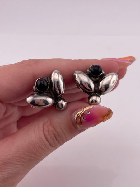 sterling silver Mexican gold flake obsidian screw-back earrings