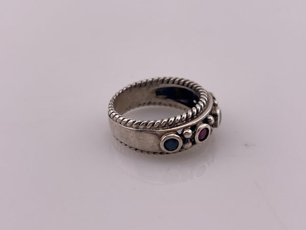 size 7 sterling silver lab sapphire ruby emerald ring
