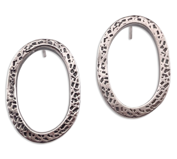 sterling silver stoneless textured thick oval post earrings