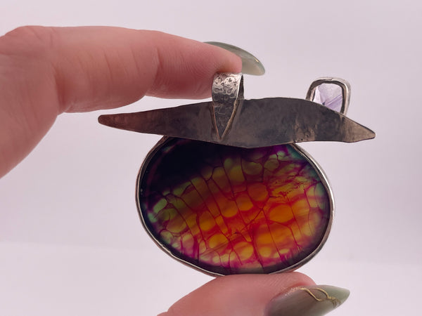 sterling silver artisan dragon scale agate faceted amethyst pendant