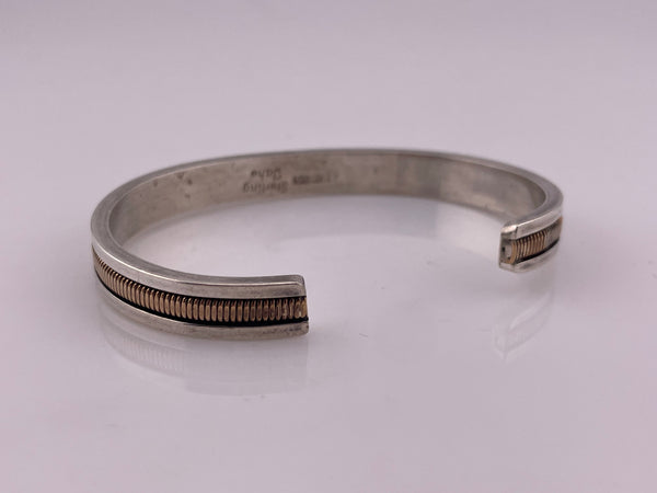 sterling silver & gold filled artist signed Navajo Tahe cuff bracelet