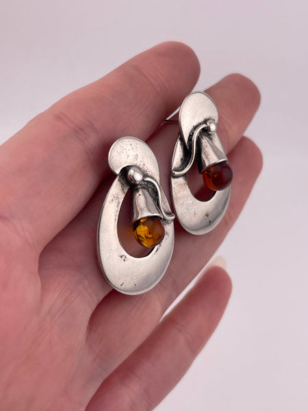 sterling silver synthetic amber post earrings