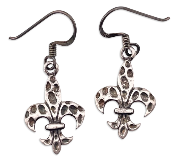 sterling silver fleur-de-lis hook dangle earrings