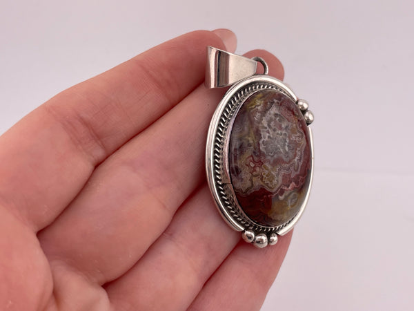 sterling silver crazy lace agate pendant