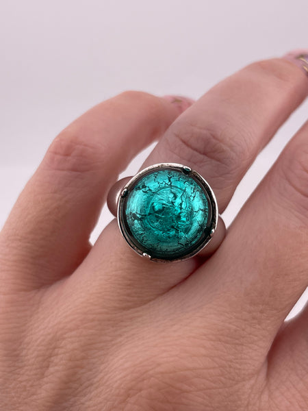 size 5.5-6.5 adjustable sterling silver blue dichoric glass ring