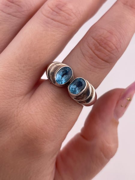 size 7 sterling silver heavy chunky faceted blue topaz ring