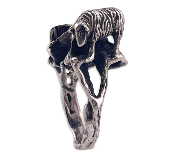 size 6.5 sterling silver artisan Jim Cotter brutalist 3D pig(?) animal ring