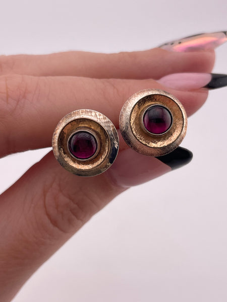 sterling silver gold wash garnet round post earrings