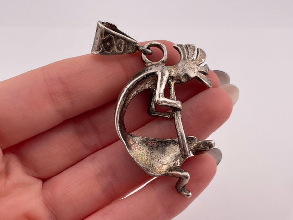 sterling silver large 3D Kokopelli dancer pendant