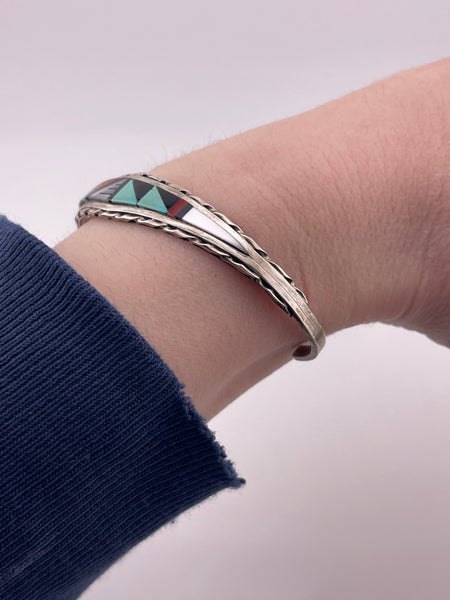 sterling silver multi-stone inlay cuff bracelet