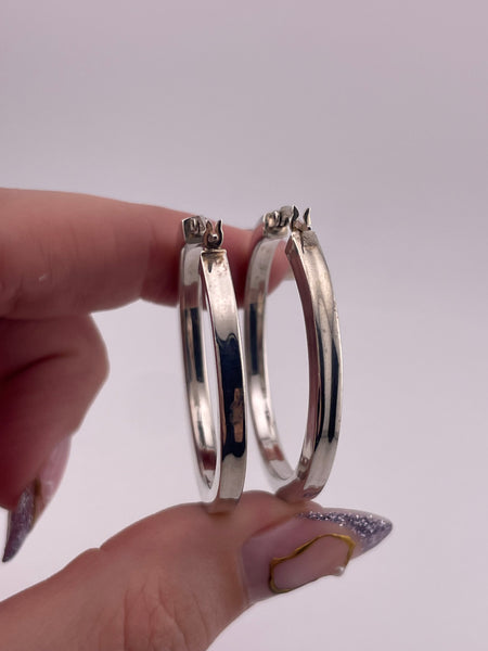 sterling silver 1-3/8" square edge hoop earrings