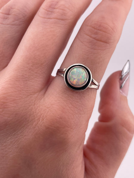 size 9 sterling silver lab opal ring