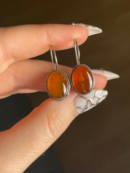 sterling silver amber swirl hook earrings